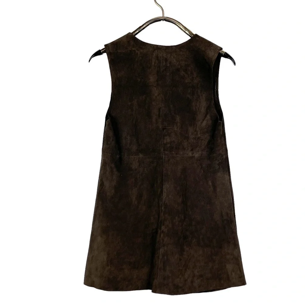 URBAN OUTFITTERS BROWN LEATHER SLEEVELESS LACE BUST RETRO 70'S MINI SHIFT DRESS